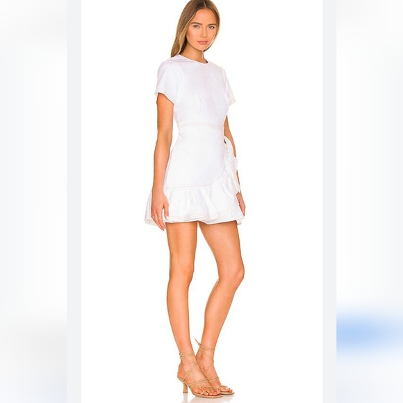 Cinq a Sept Josi Denim White Mini Wrap Dress Size 4 - Picture 11 of 12